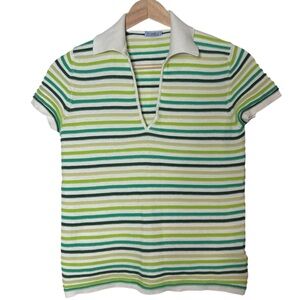 Malo Textured Striped Short Sleeve Knit Collared Shirt Size 42 S Golf Colorful
